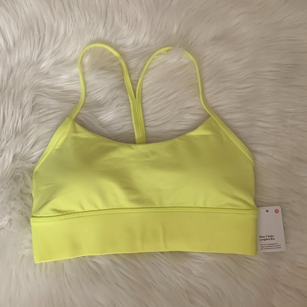 LULULEMON Flow Y Nulu Longline Bra in Neon Yellow Sz 8